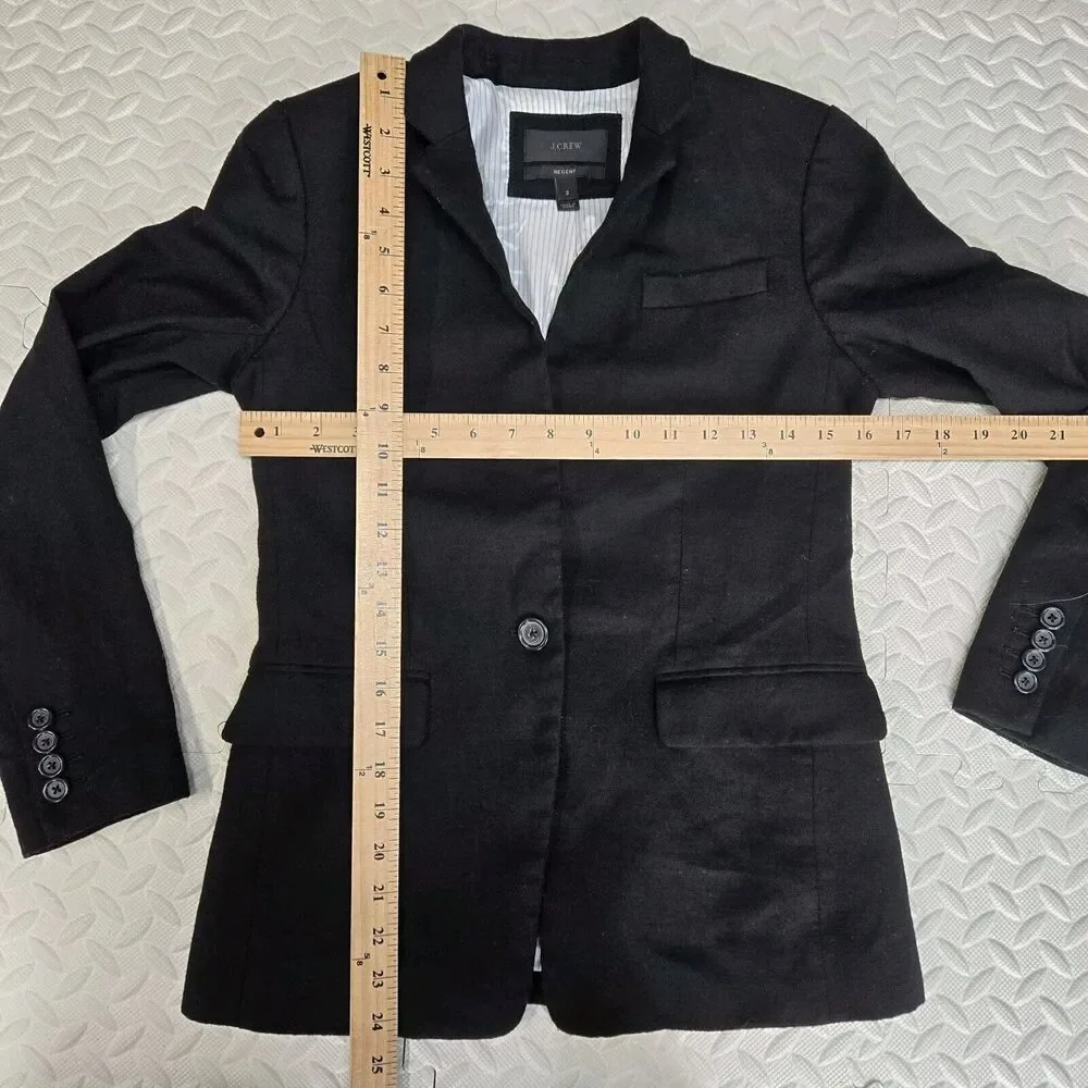 J Crew Wool Blazer Womens 2 Regent Black Single‎ Breasted One Button Academia